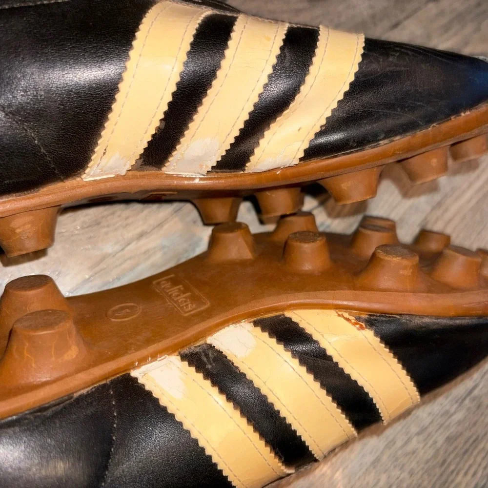 Vintage 70s Adidas Superlight Soccer Cleats Black Leather West Germany 5 Rare